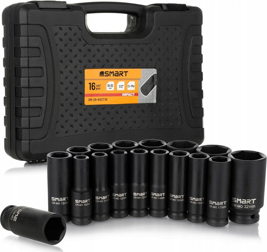 Smart zestaw nasadek udarowych długich 1/2" 10-32mm 16cz SM-29-NSET16