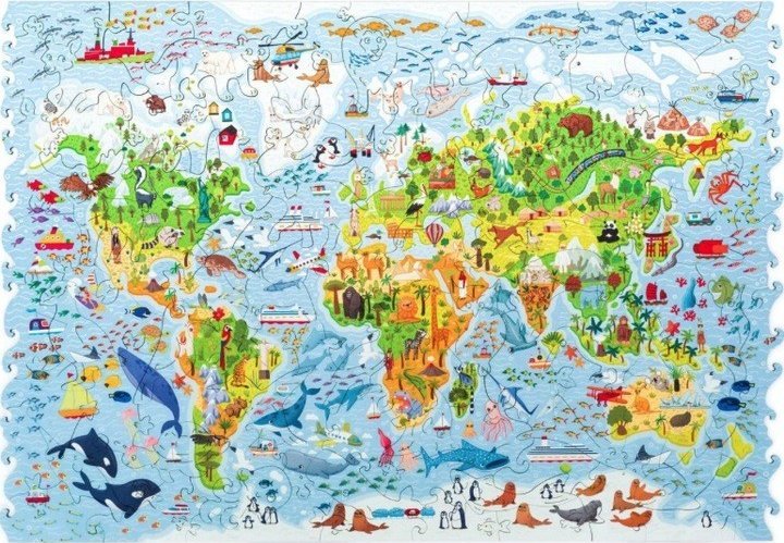 Pan i Pani Gadżet Puzzle Drewniane Dla Dzieci Kolorowa Mapa Świata Prezent