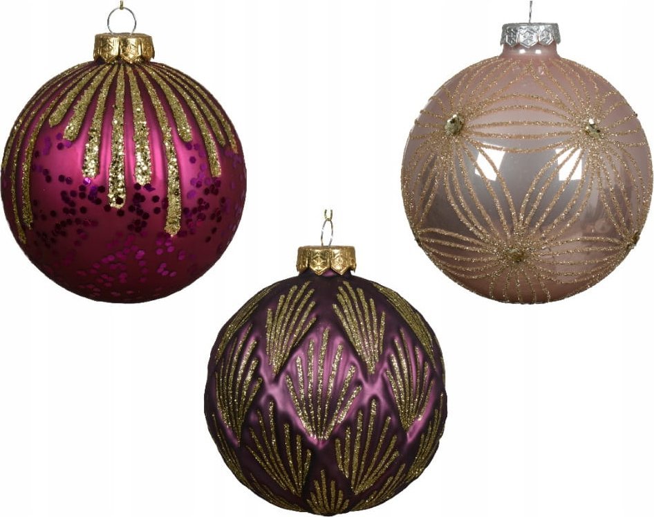 Kaemingk Brokatowa bombka choinkowa szklana 10cm Różowo-złota 1szt