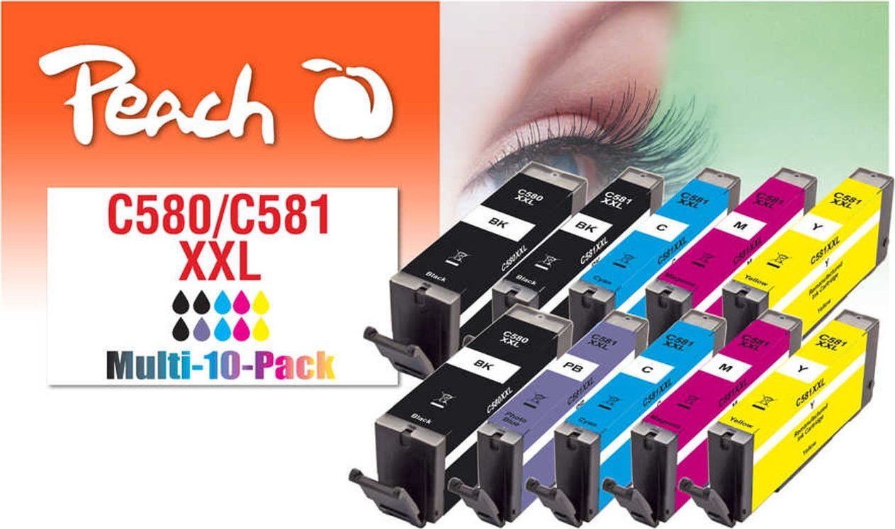 Peach Peach PI100-437 nabój z tuszem 10 szt. Zamiennik Ekstra (Super) Wysoka wydajność Czarny, Cyjan, Purpurowy, Foto niebieski, Żółty