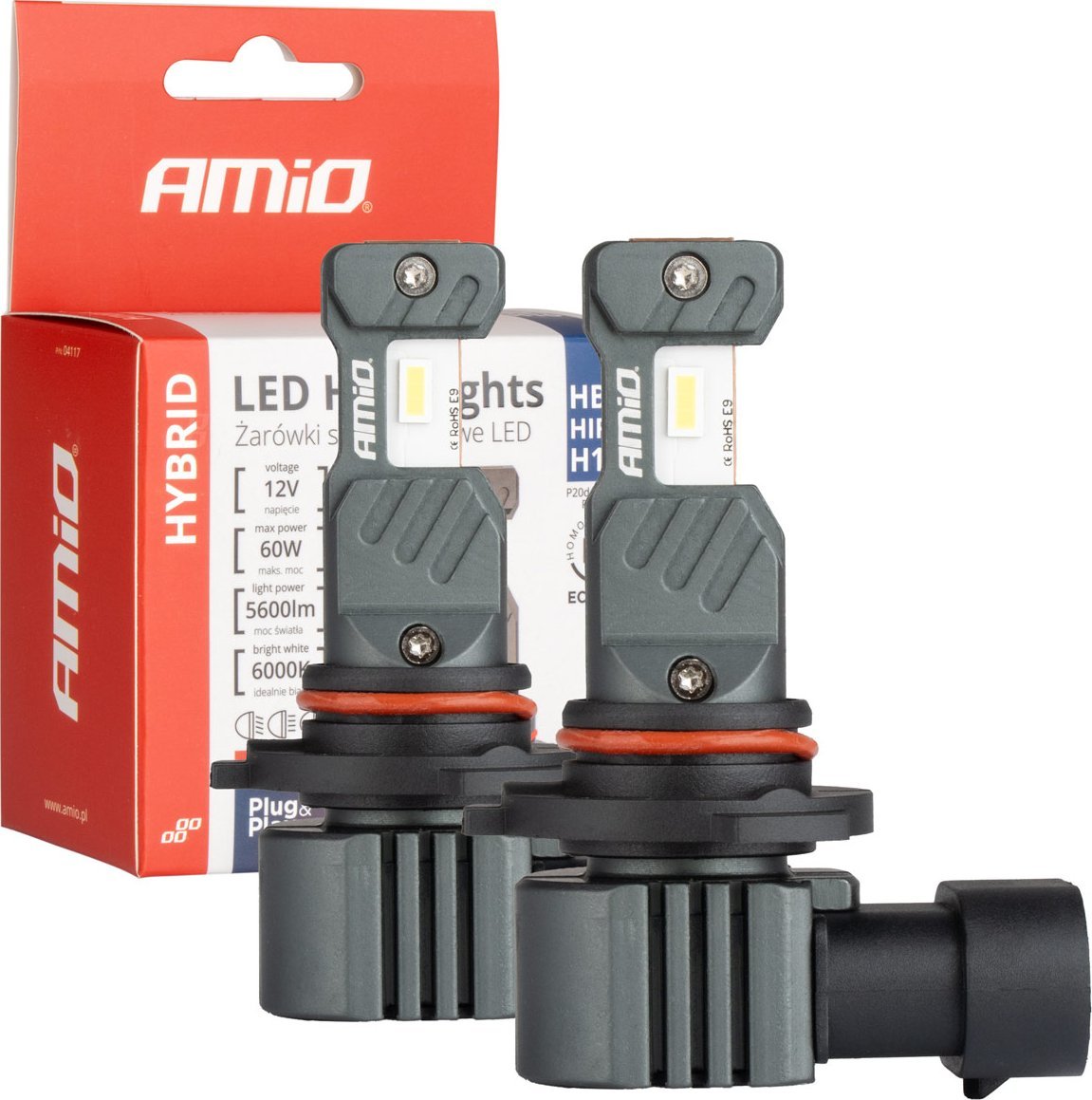 AMiO Żarówki samochodowe led seria hybrid hb3 hir1 h10 6000k canbus 60w amio-04117