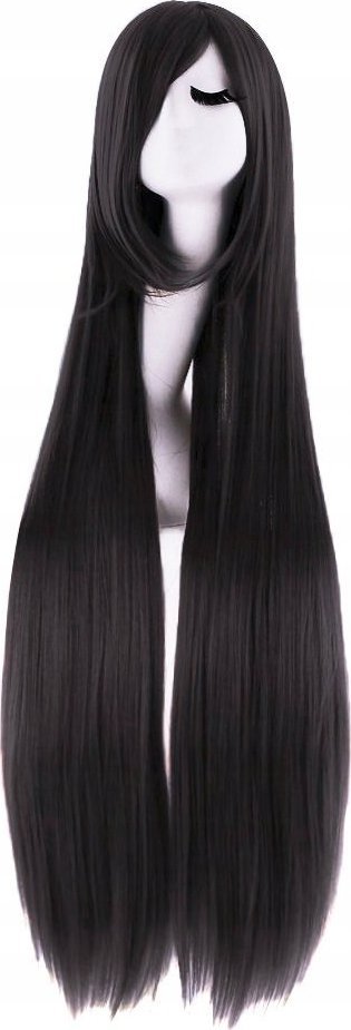 Korbi PERUKA WŁOSY DŁUGIE 100cm CZARNE KRUCZE ANIME W24
