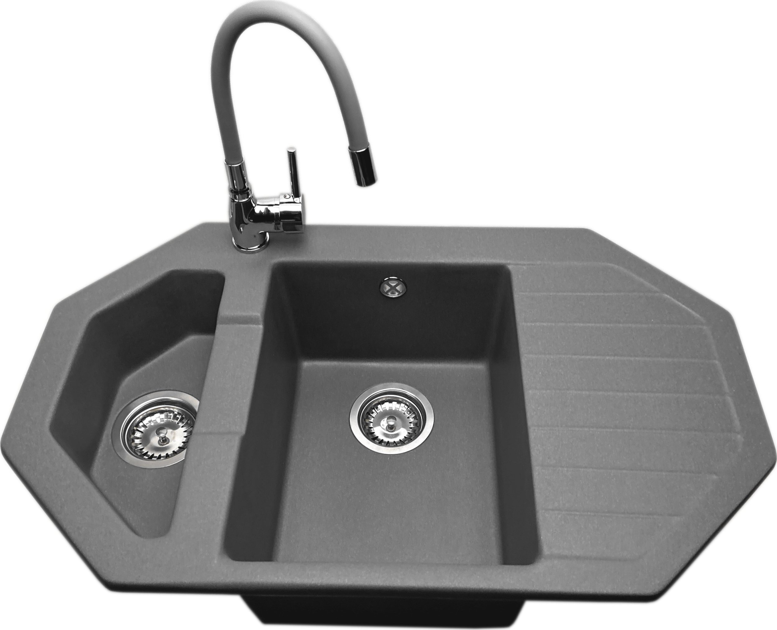 Zlewozmywak PREHNIT Zlewozmywak narożny ANTILA szary + bateria flex