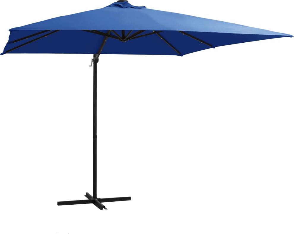 vidaXL Parasol wiszący z LED i stalowym słupkiem, 250x250 cm, lazurowy