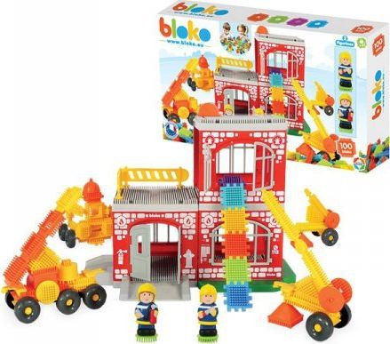 Mochtoys MOCHTOYS Klocki Jeżyki Pin Bricks STRAŻ POŻARNA w Kartonie 100 el. + 2 Figurki