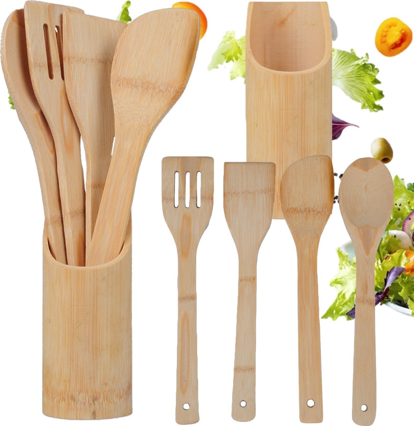 PrzydaSie Przybory Kuchenne Drewno Bambusowe Do Kuchni Łopatka Łyżka 5El