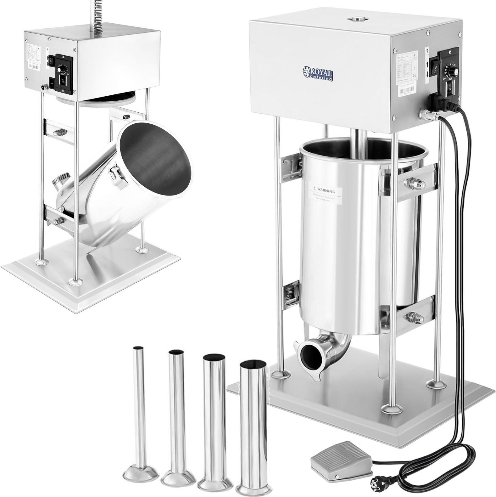 Royal Catering Napełniacz nadziewarka do kiełbasy elektryczna z silnikiem Royal Catering + 4 lejki 10L Napełniacz nadziewarka do kiełbasy elektryczna
