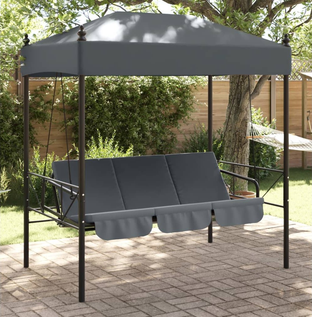 vidaXL vidaXL Huśtawka ogrodowa z baldachimem, ciemnoszara, stal