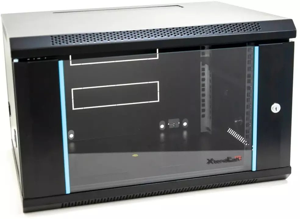 Szafa XtendLan 19" szafa rackowa ścienna 6U 600x450, nosność 60 kg, szklane drzwi, spawany, czarny
