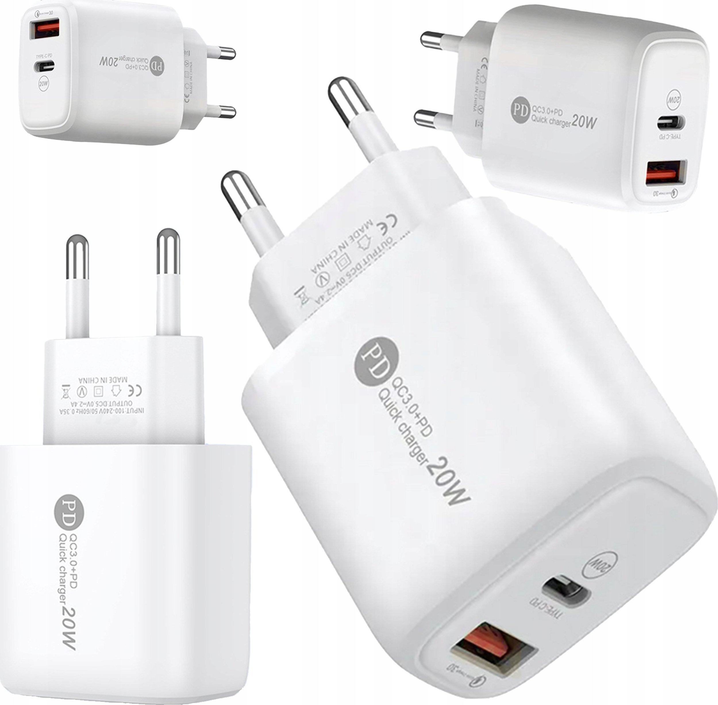Ładowarka Slayo ŁADOWARKA SIECIOWA DO TELEFONU SZYBKA 2X USB USB-C 20W PD QC 3.0 BIAŁA
