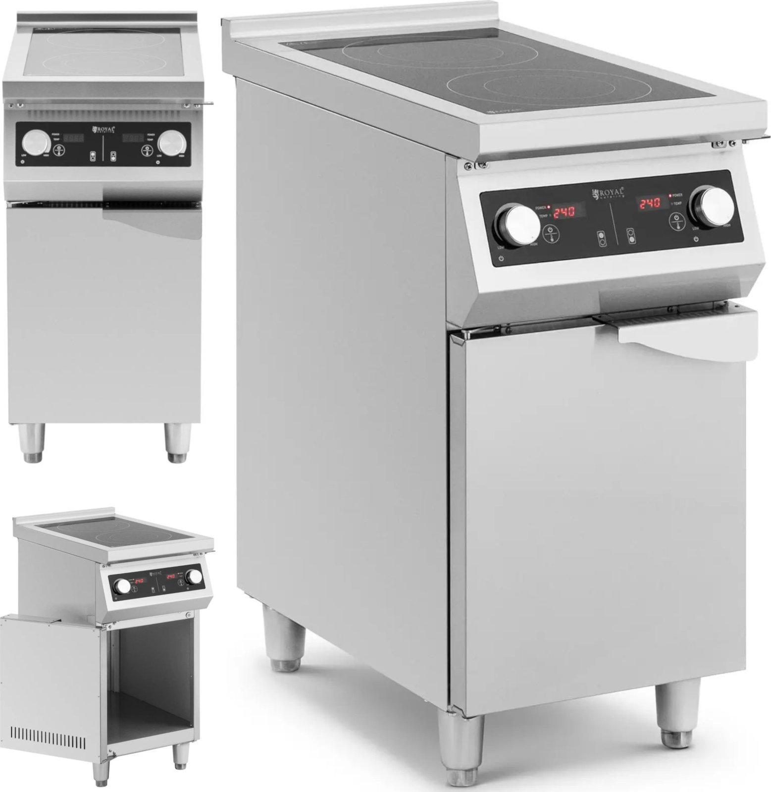 Royal Catering Kuchnia indukcyjna 2 palnikowa wolnostojąca z szafką 400 V 8500 W Kuchnia indukcyjna 2 palnikowa wolnostojąca z szafką 400 V 8500 W