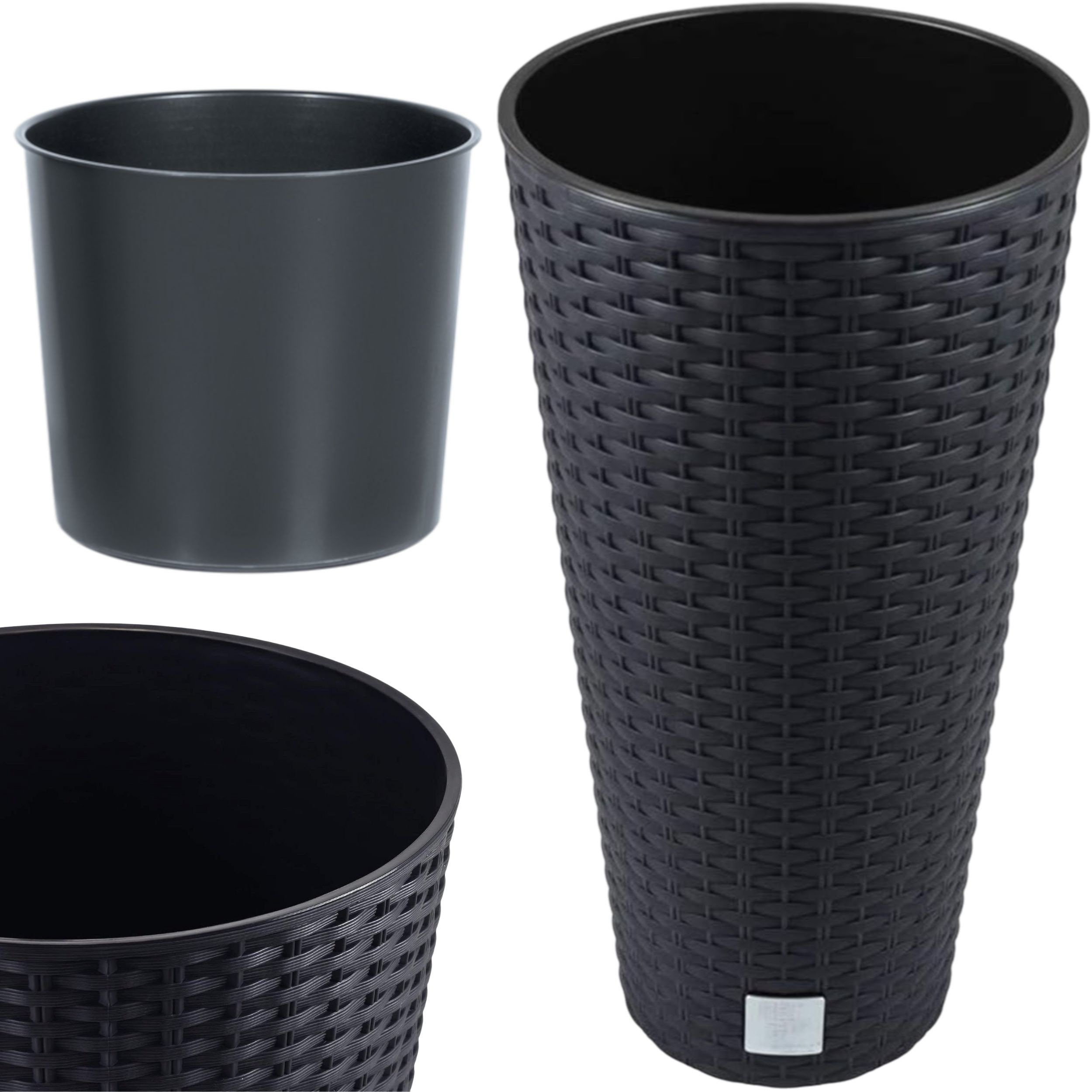 Doniczka okrągła ratanowa 25cm Donica wysoka + wkład dystansowy