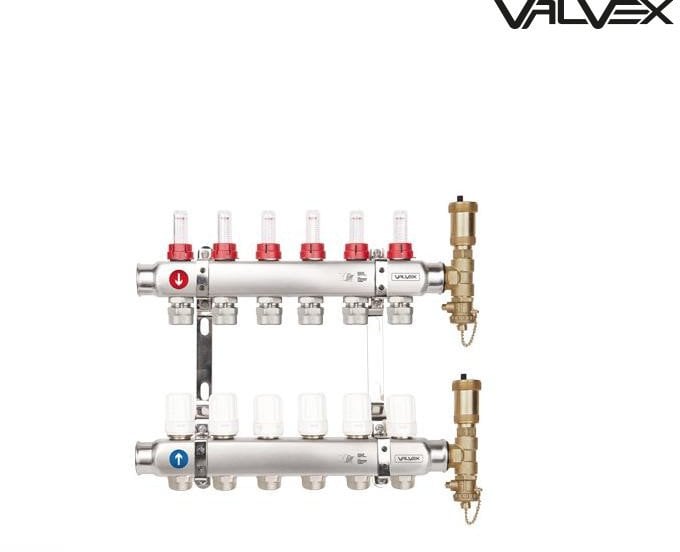 Valvex Rozdzielacz K5 PLUS-10 G1-G3/4 n=10 10 obw ,belka stalowa G1 x 2szt• uchwyty do rozdzielacza x 1 kpl.• złączka redukcyjna G 1/2 x G 3/4• przepł