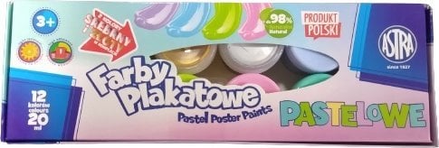 Astra Farby plakatowe pastelowe Astra 12 kolorów x 20 ml STANDART BOX (złota, srebrna) JM 301123021
