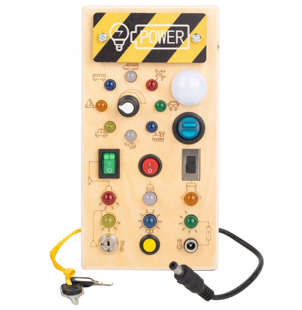 Tablica MONTESSORI Sensoryczna DREWNIANA Manipulacyjna LED Włącznik Światła