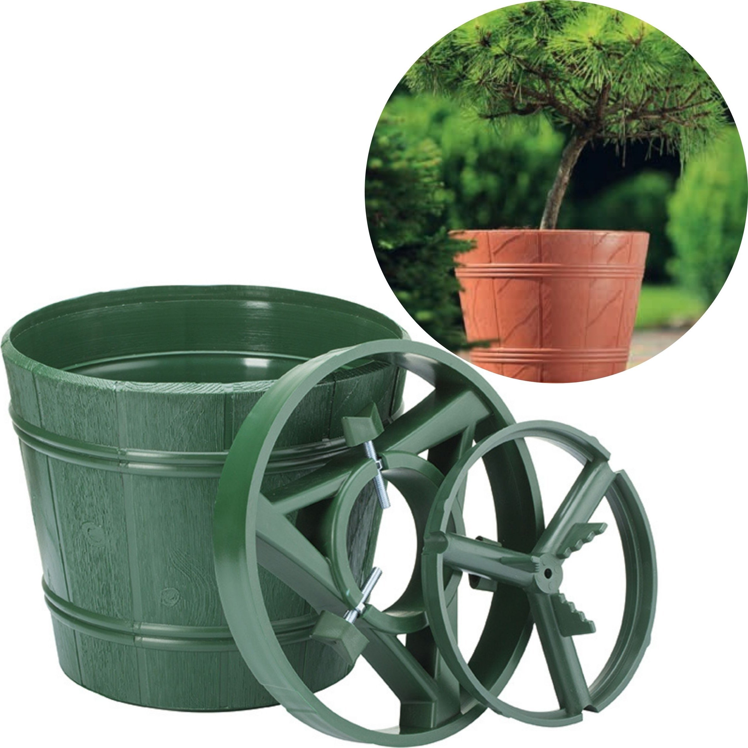 Doniczka z uchwytem na pień, na rośliny drzewiaste. mini drzewka, cyprysiki Stojak