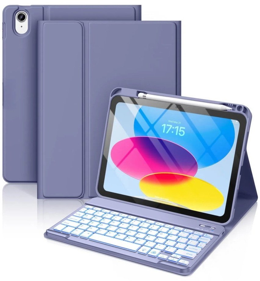 Etui z klawiaturą Bluetooth RGB Supero do Apple iPad 11 2025/2022, fioletowe