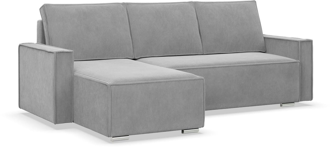 Narożnik z funkcją spania, sztruks, Union, 231x142x92 cm, jasny szary | TYLETEGOTU