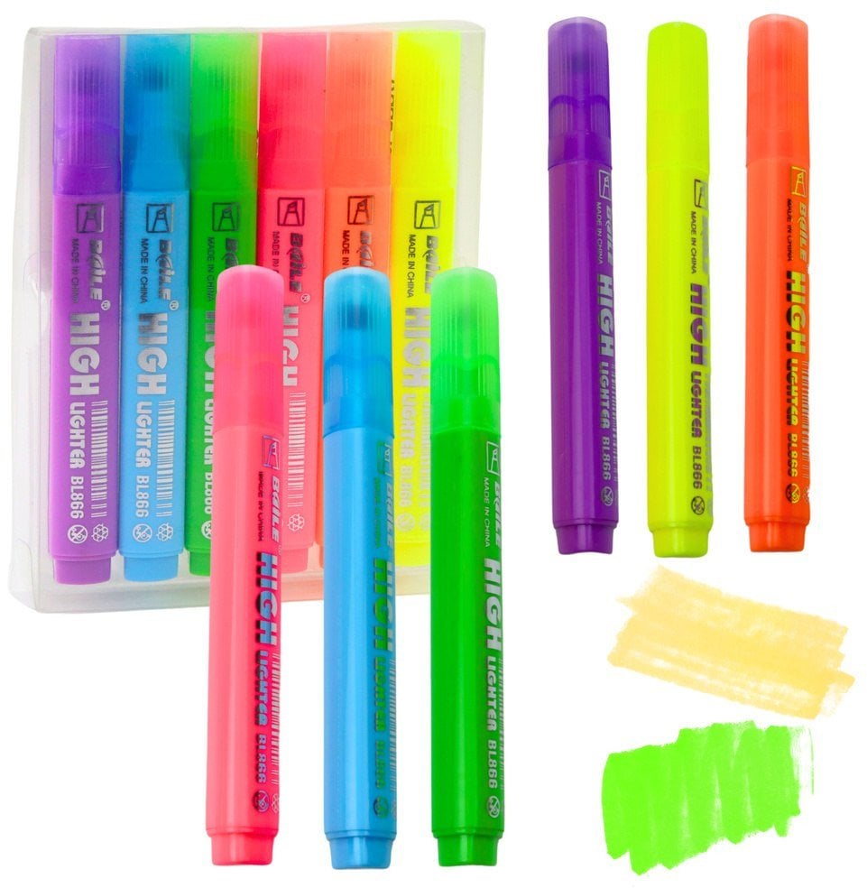 Zestaw Zakreślaczy Szkolne Biurowe Kolorowe Neonowe 6szt.
