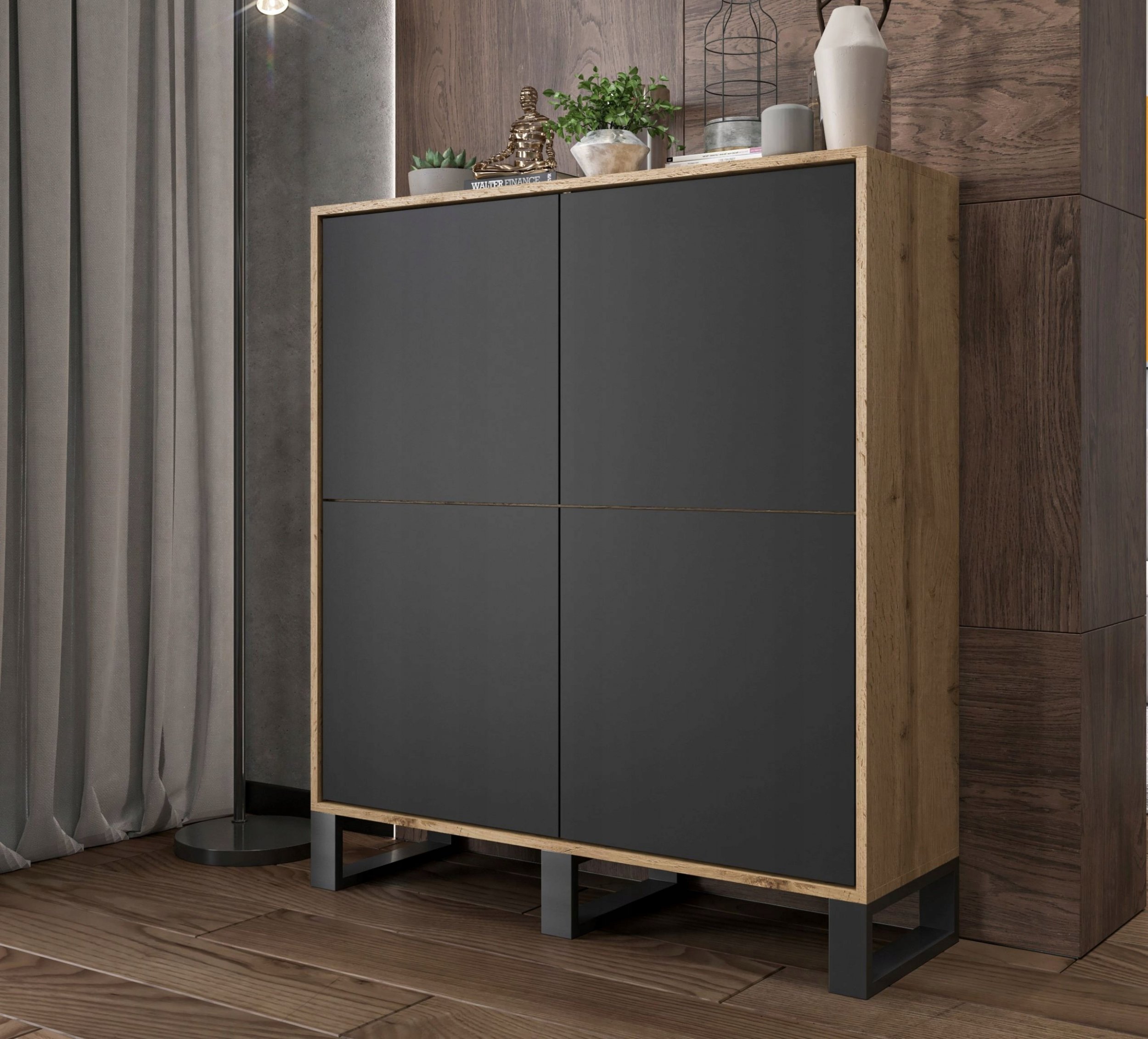 Meble Lindner Komoda Industrialna komoda Loft czarny MAT 113 cm