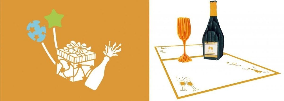 Karnet 12x18 cm + koperta POP-UP Szampan