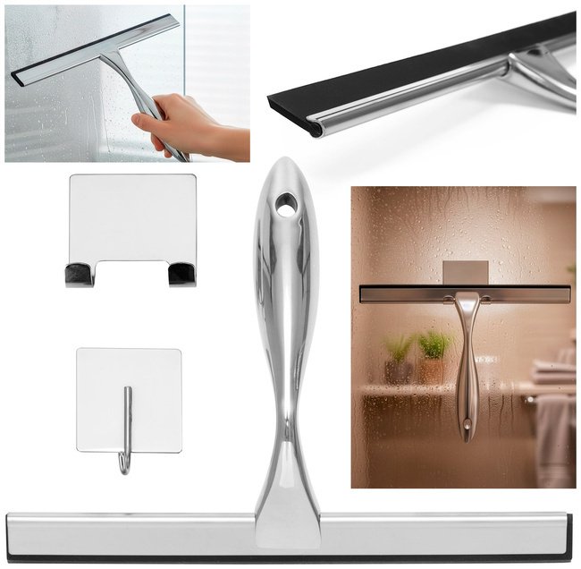 Springos Ściągaczka do szyb, kabiny prysznicowej, łazienkowa, ze stali nierdzewnej z uchwytem, srebrna UNIWERSALNY