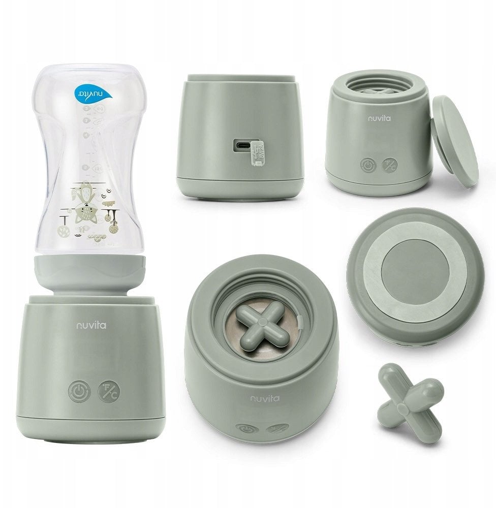 Nuvita, Warm'n'Mix Przenośny podgrzewacz do butelek z mieszadełkiem, Sage Green