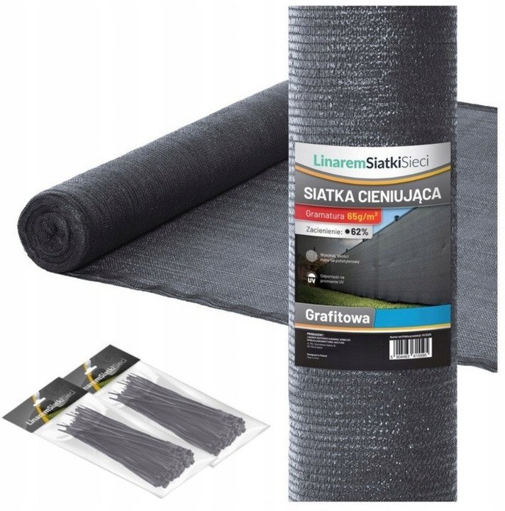 SIATKA CIENIUJĄCA 62% MASKUJĄCA 1,2x50m OSŁONA NA PŁOT OGRODZENIE GRAFITOWA +UV