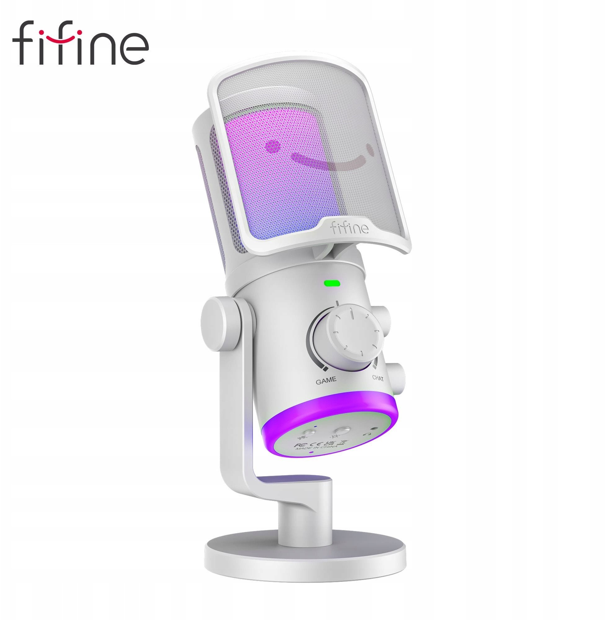 Mikrofon pojemnościowy studyjny FIFINE AM6W z TŁUMIENIEM SZUMÓW RGB