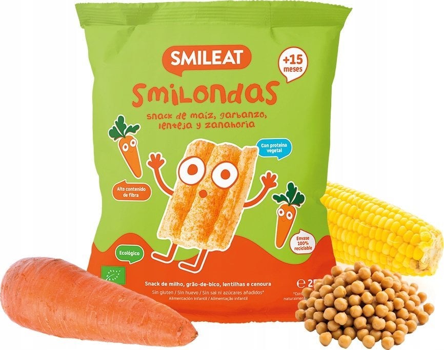 Smileat BIO* Smilondas Chrupki z ciecierzycy, kukurydzy i soczewicy, marchewkowe 25 g