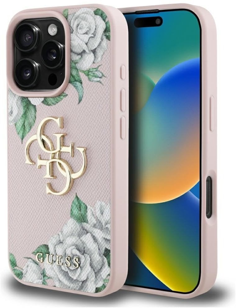 Etui Guess Grained Roses Big 4G logo do iPhone 16 Pro Max różowy