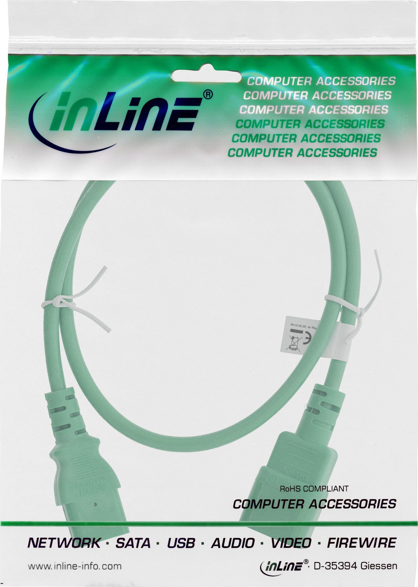 Kabel zasilający InLine InLine® Power cable extension, C13 to C14, green, 2m