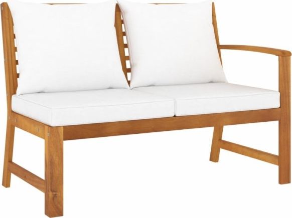 vidaXL Ławka ogrodowa, 114,5 cm, kremowe poduszki, drewno akacjowe