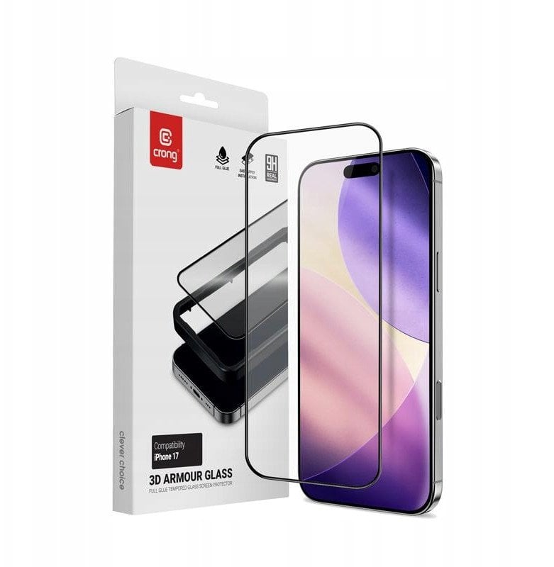 Crong 3D Armour Glass - Szkło hartowane iPhone 17 + ramka instalacyjna
