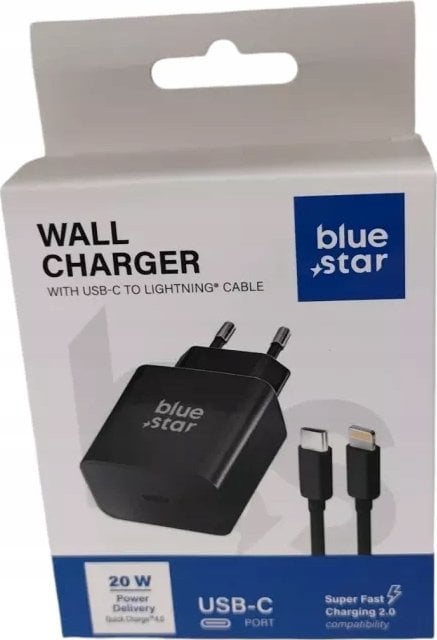 Ładowarka Blue Star BLUE STAR ładowarka sieciowa 3A 20W Typ C + kabel Typ C do Lightning PD QC4.0 TFB-TC-20WPD czarna