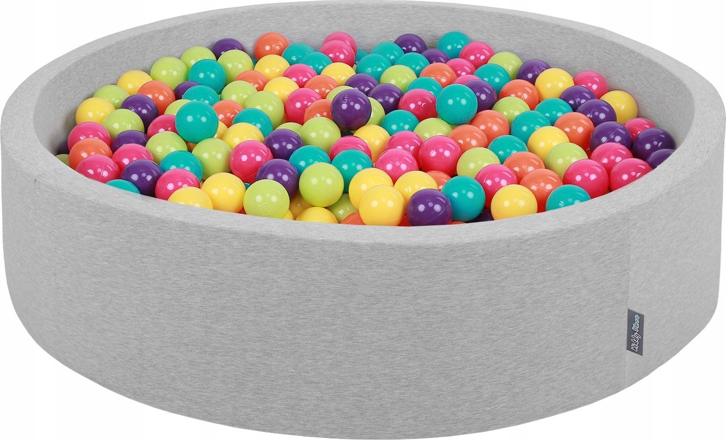 KiddyMoon Suchy basen okrągły z piłeczkami 7cm 120x30 jasnoszary: jasny zielony-żółty-turkus-pomarańcz-ciemny róż-fiolet 120x30/300piłek Zabawka basen