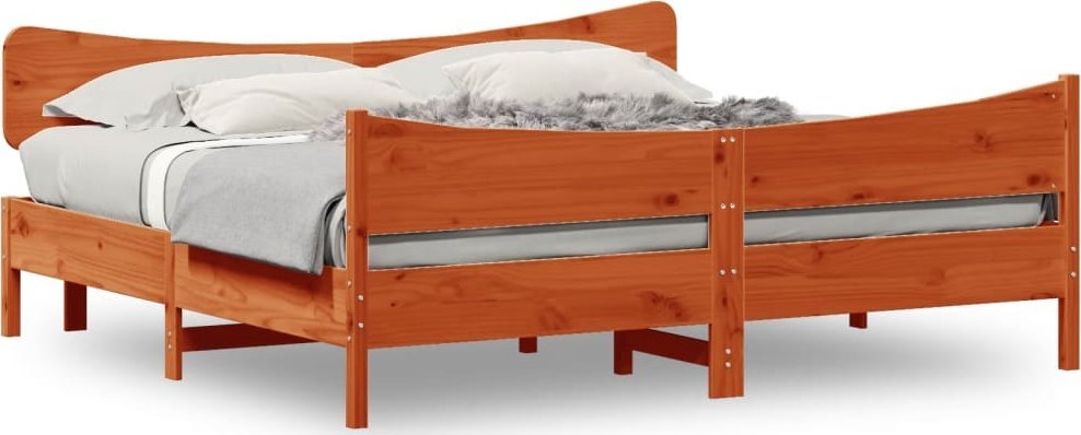 vidaXL vidaXL Rama łóżka z wezgłowiem, woskowy brąz, 200x200 cm, sosnowa