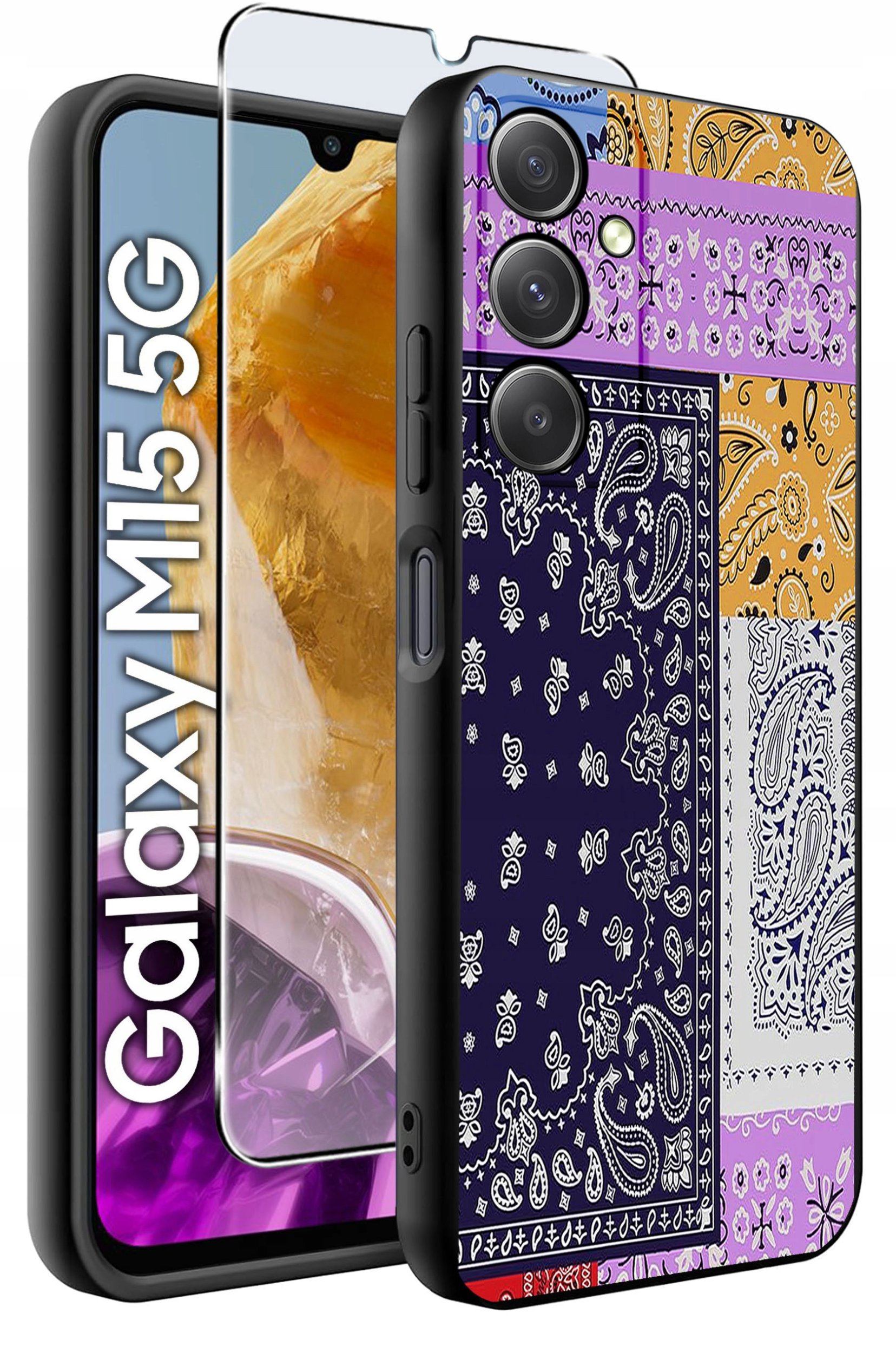 ETUI do Samsung M15 5G WZORY | SILIKONOWE MATT CASE + SZKŁO HARTOWANE 9H