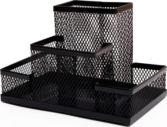 Tres PRZYBORNIK NA BIURKO METALOWY SIATKA 4 KOMORY 15,3x10,2x10cm 4A Z3318 CZARNY