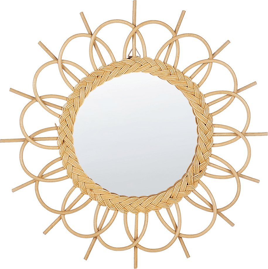 Beliani Rattanowe okrągłe lustro ścienne słońce 60 cm naturalne TELAKIA