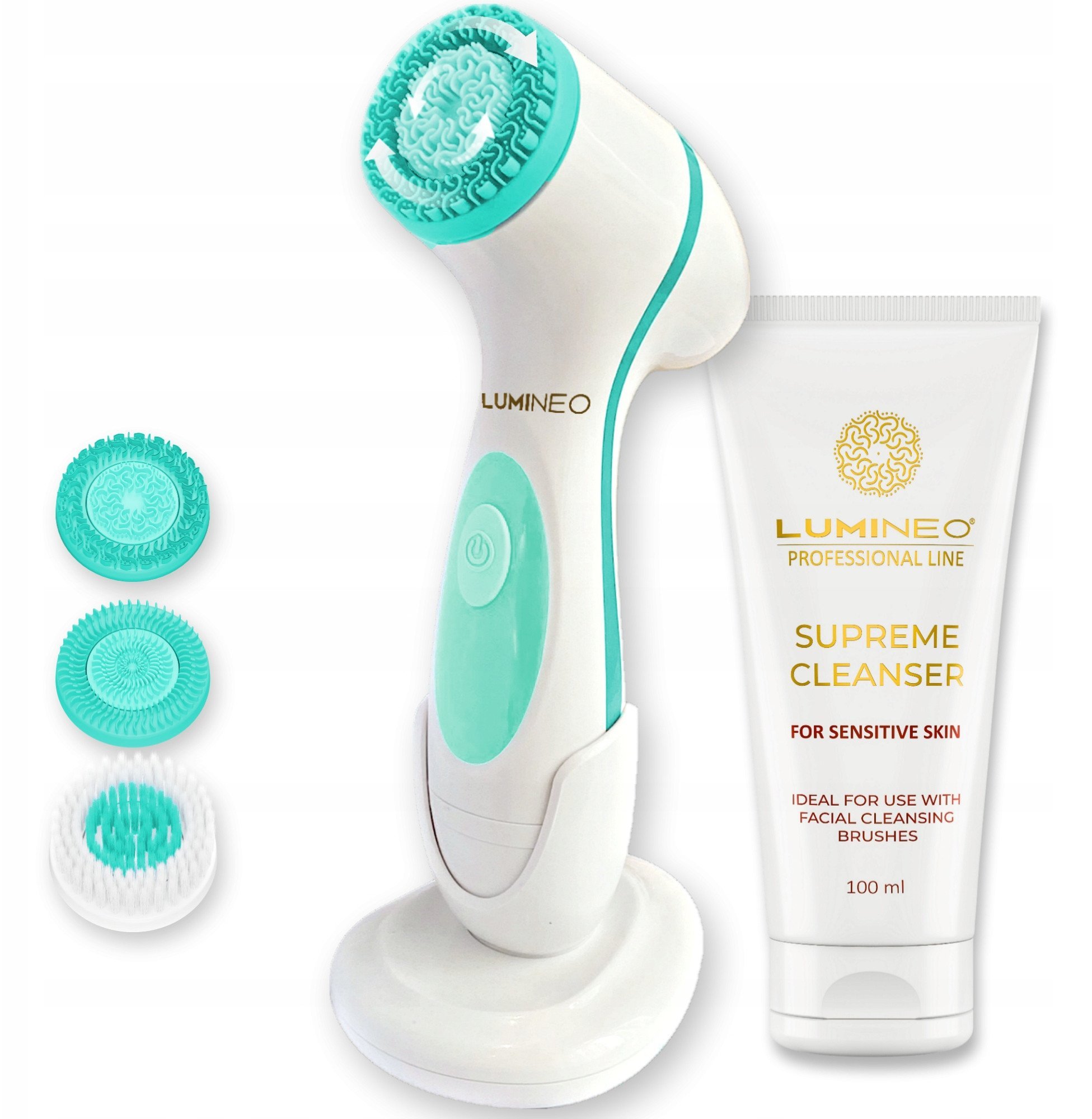 LUMINEO Professional Line Szczoteczka do twarzy Brush turkusowa + Żel oczyszczajacy Lumineo do skóry wrażliwej 100 ml