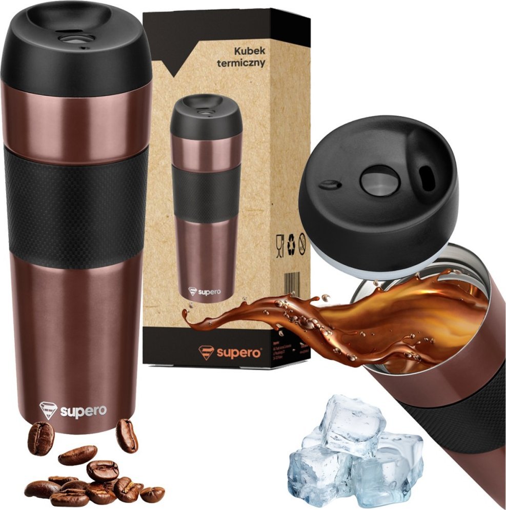 Kubek termiczny Supero Matowy na kawę herbatę 12-24h 450ml, brązowy