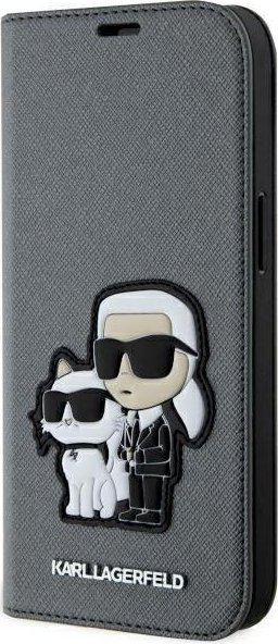 Karl Lagerfeld Etui KLBKP14SSANKCPG Apple iPhone 14 bookcase srebrny/silver Saffiano Karl & Choupette