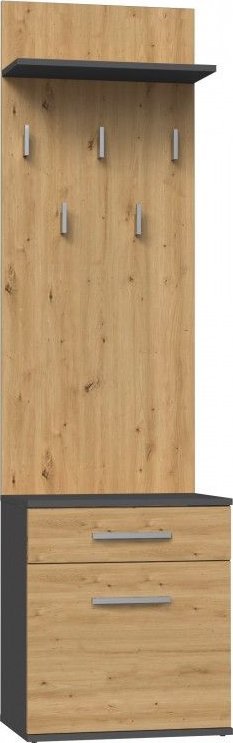 Topeshop Wieszak, szafka na obuwie, duo, 50x35x180 cm, antracyt, dąb artisan, mat