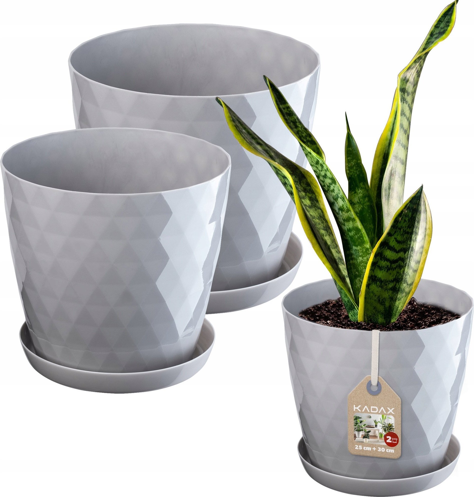 Kadax KADAX Doniczka Z Podstawką Szara Zestaw 25cm+30cm