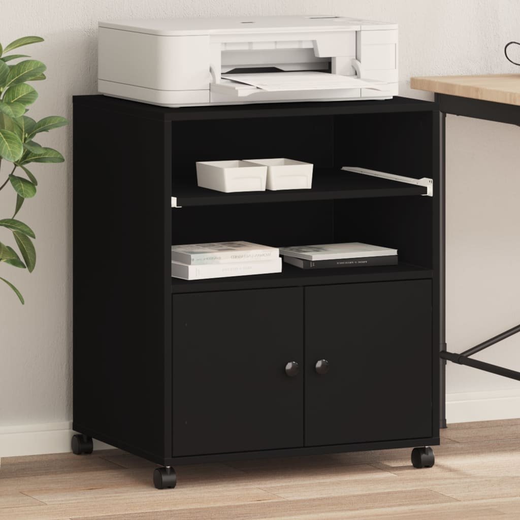vidaXL Szafka pod drukarkę, z kółkami, czarna, 60x48x74 cm