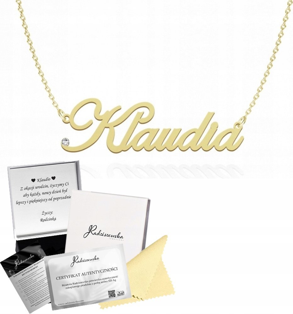 Radziszewska Jewellery ZŁOTY NASZYJNIK Z IMIENIEM KLAUDIA ŁAŃCUSZEK SREBRO 925 PREZENT BIŻUTERIA