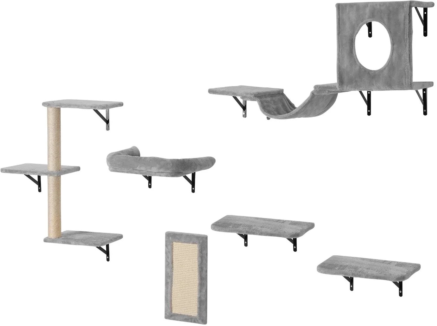 Półki dla kota 6szt ścienne zestaw platformy hamak drapak do zabawy