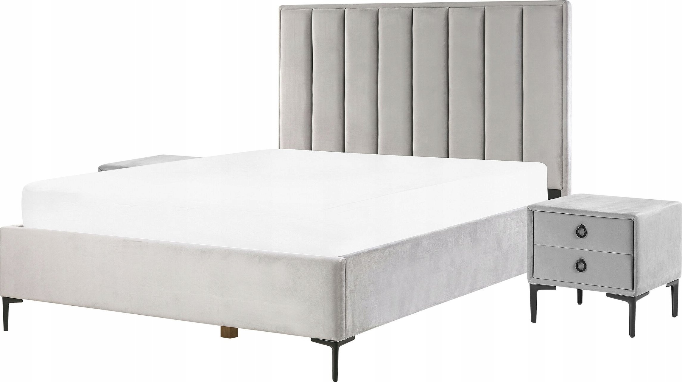 Beliani Zestaw mebli do sypialni welur 160 x 200 cm szary SEZANNE!