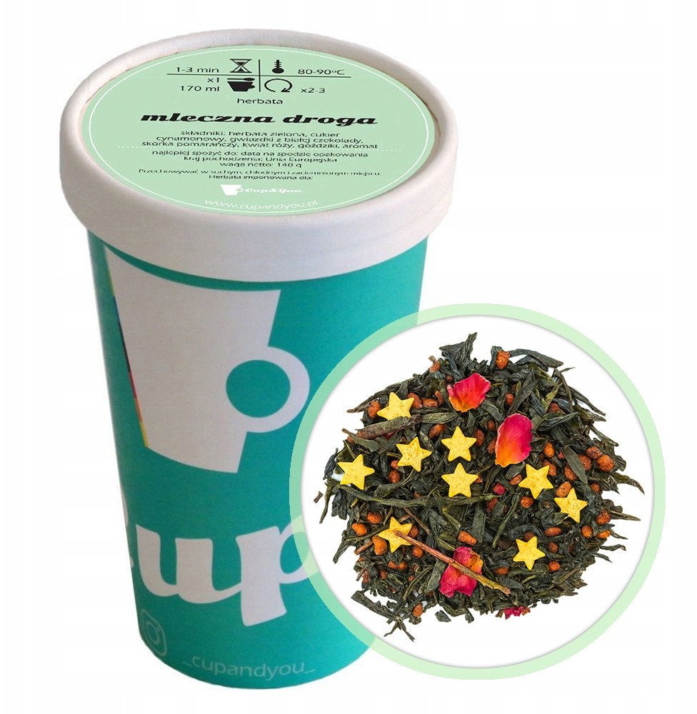 Herbata zielona MLECZNA DROGA goździki kwiat róży czekoladowe gwiazdki 140g - herbata liściasta sypana mieszanka napar susz